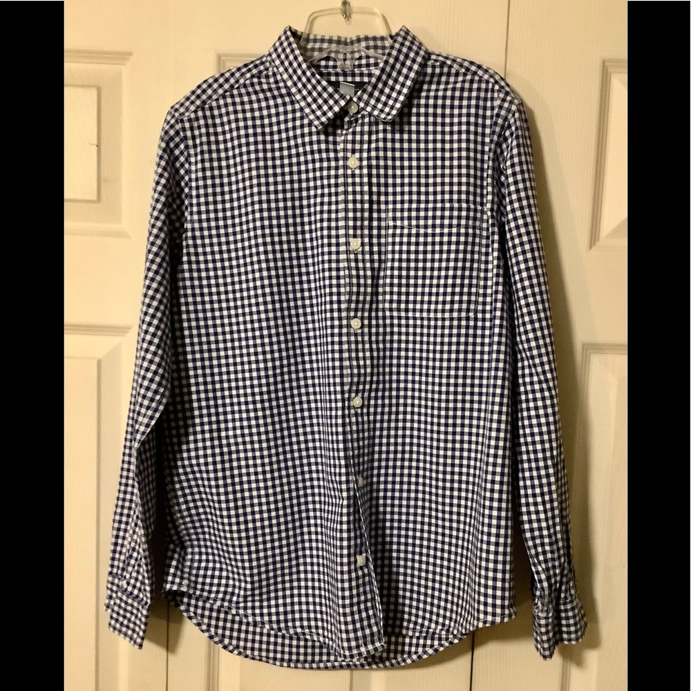 White and Navy checkered boys dress shirt